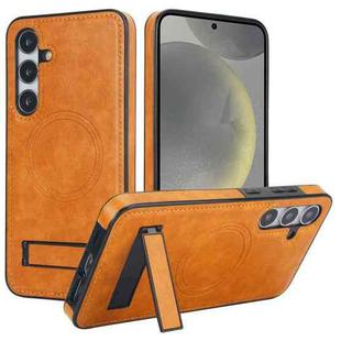 For Samsung Galaxy S24+ 5G Retro Leather Invisible Stand MagSafe Phone Case(Yellow)