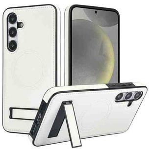 For Samsung Galaxy S24 5G Retro Leather Invisible Stand MagSafe Phone Case(White)