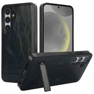 For Samsung Galaxy S24 5G Retro Leather Invisible Stand MagSafe Phone Case(Black)