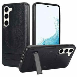 For Samsung Galaxy S23 5G Retro Leather Invisible Stand MagSafe Phone Case(Black)