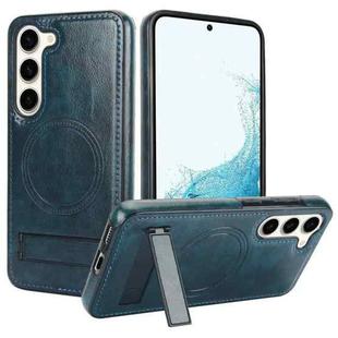 For Samsung Galaxy S23 5G Retro Leather Invisible Stand MagSafe Phone Case(Blue)