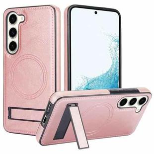 For Samsung Galaxy S23 5G Retro Leather Invisible Stand MagSafe Phone Case(Rose Gold)