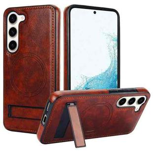 For Samsung Galaxy S23 5G Retro Leather Invisible Stand MagSafe Phone Case(Brown)