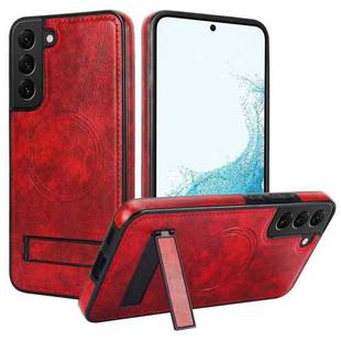 For Samsung Galaxy S22 5G Retro Leather Invisible Stand MagSafe Phone Case(Red)