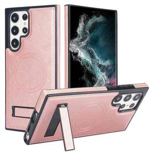 For Samsung Galaxy S22 Ultra 5G Retro Leather Invisible Stand MagSafe Phone Case(Rose Gold)