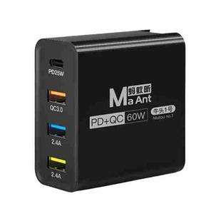 Ma-Ant 60W USB-C/Type-C+3 USB Multi-port Fast Charging Charger, Plug:US Plug(Black)