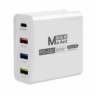 Ma-Ant 60W USB-C/Type-C+3 USB Multi-port Fast Charging Charger, Plug:US Plug(White)