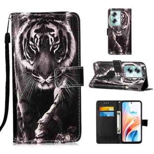 For OPPO A79 5G Colored Drawing Pattern Plain Weave Leather Phone Case(Black And White Tiger)