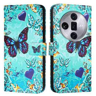 For OPPO Find X7 Ultra Colored Drawing Pattern Plain Weave Leather Phone Case(Caring Butterfly)