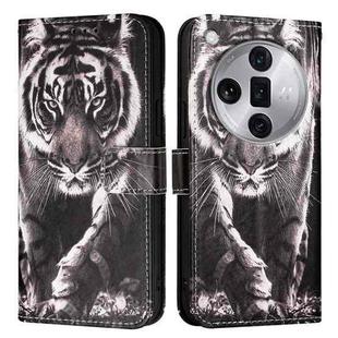 For OPPO Find X7 Ultra Colored Drawing Pattern Plain Weave Leather Phone Case(Black And White Tiger)