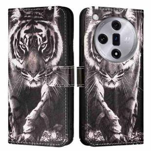 For OPPO Find X7 Colored Drawing Pattern Plain Weave Leather Phone Case(Black And White Tiger)