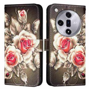 For OPPO Find X7 Colored Drawing Pattern Plain Weave Leather Phone Case(Roses On Black)