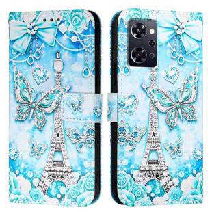 For OPPO Reno9 A JP Version Colored Drawing Pattern Plain Weave Leather Phone Case(Tower Butterfly)