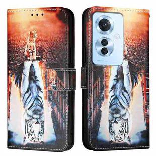 For OPPO Reno 11F 5G Global Colored Drawing Pattern Plain Weave Leather Phone Case(Cats And Tigers)