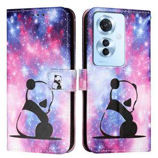 For OPPO Reno 11F 5G Global Colored Drawing Pattern Plain Weave Leather Phone Case(Baby Panda)