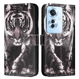 For OPPO F25 Pro 5G India Colored Drawing Pattern Plain Weave Leather Phone Case(Black And White Tiger)
