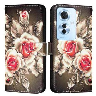 For OPPO F25 Pro 5G India Colored Drawing Pattern Plain Weave Leather Phone Case(Roses On Black)