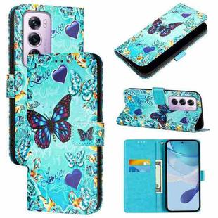 For OPPO Reno12 Pro Global Colored Drawing Pattern Plain Weave Leather Phone Case(Caring Butterfly)