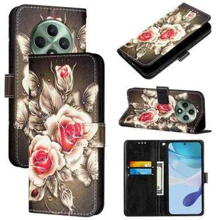 For OPPO Reno12 F Global Colored Drawing Pattern Plain Weave Leather Phone Case(Roses On Black)