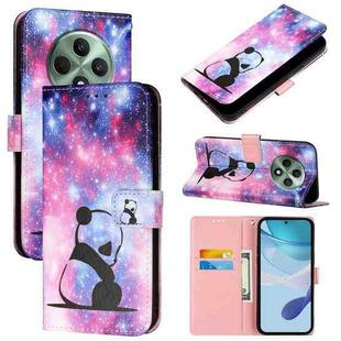 For OPPO Reno12 F Global Colored Drawing Pattern Plain Weave Leather Phone Case(Baby Panda)