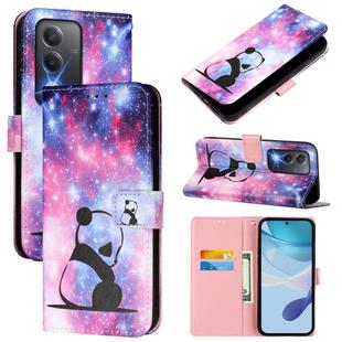 For OPPO A80 5G EU Version Colored Drawing Pattern Plain Weave Leather Phone Case(Baby Panda)