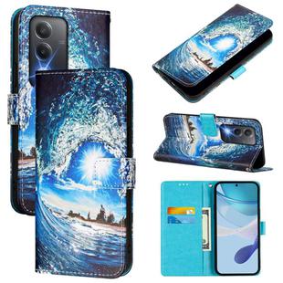 For OPPO K12x 5G Global Colored Drawing Pattern Plain Weave Leather Phone Case(Waves And Sun)