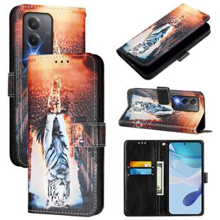 For OPPO K12x 5G Global Colored Drawing Pattern Plain Weave Leather Phone Case(Cats And Tigers)