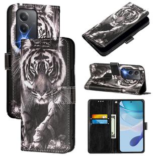 For OPPO K12x 5G Global Colored Drawing Pattern Plain Weave Leather Phone Case(Black And White Tiger)