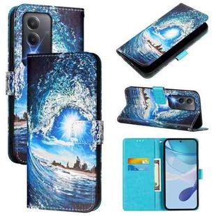 For OPPO A3 Pro 5G India Colored Drawing Pattern Plain Weave Leather Phone Case(Waves And Sun)