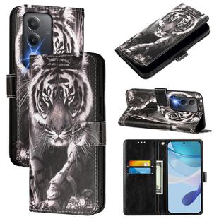 For OPPO A3 Pro 5G India Colored Drawing Pattern Plain Weave Leather Phone Case(Black And White Tiger)