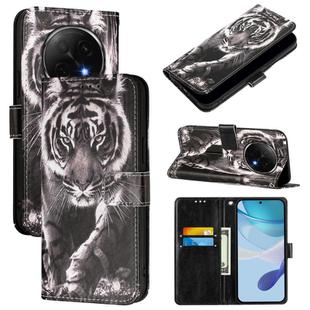For OPPO A5 Pro China Colored Drawing Pattern Plain Weave Leather Phone Case(Black And White Tiger)