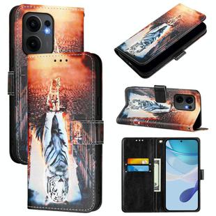 For OPPO Reno13 F 5G Global Colored Drawing Pattern Plain Weave Leather Phone Case(Cats And Tigers)