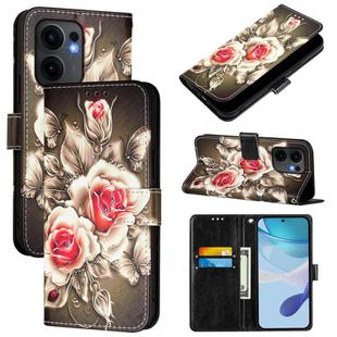 For OPPO Reno13 F 5G Global Colored Drawing Pattern Plain Weave Leather Phone Case(Roses On Black)