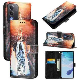 For OPPO A5 5G Global Colored Drawing Pattern Plain Weave Leather Phone Case(Cats And Tigers)