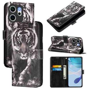 For OPPO Reno14 F 5G Colored Drawing Pattern Plain Weave Leather Phone Case(Black And White Tiger)