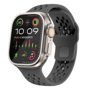 For Apple Watch Ultra 2 49mm Oval Holes Fluororubber Watch Band(Dark Grey)