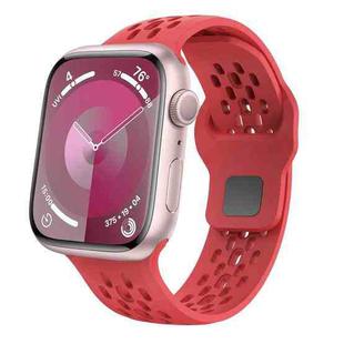 For Apple Watch Series 9 45mm Oval Holes Fluororubber Watch Band(Red)