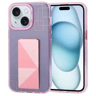 For iPhone 15 Plus TGVIS Art Series Folding Holder Phone Case(Pink)