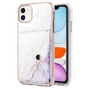 For iPhone 11 Marble Pattern IMD Card Slot Phone Case(White Purple)