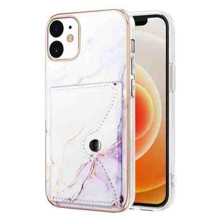 For iPhone 12 / 12 Pro Marble Pattern IMD Card Slot Phone Case(White Purple)