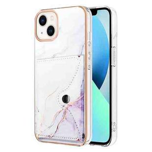 For iPhone 14 Plus Marble Pattern IMD Card Slot Phone Case(White Purple)