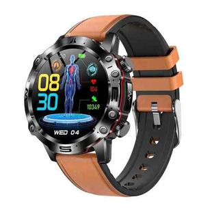 ET482 1.43 inch AMOLED Screen Sports Smart Watch Support Bluetooth Call /  ECG Function(Brown Leather Band)