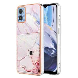 For Motorola Moto E22 Marble Pattern IMD Card Slot Phone Case(Rose Gold)