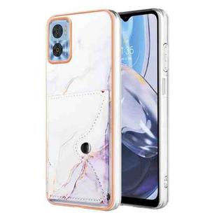 For Motorola Moto E22 Marble Pattern IMD Card Slot Phone Case(White Purple)