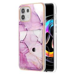 For Motorola Edge 20 Lite Marble Pattern IMD Card Slot Phone Case(Pink Purple Gold)