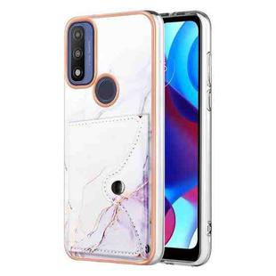 For Motorola Moto G Pure 2021 Marble Pattern IMD Card Slot Phone Case(White Purple)