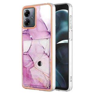 For Motorola Moto G14 Marble Pattern IMD Card Slot Phone Case(Pink Purple Gold)