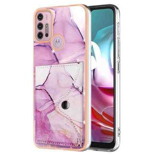 For Motorola Moto G30 / G20 / G10 / G10 Power Marble Pattern IMD Card Slot Phone Case(Pink Purple Gold)