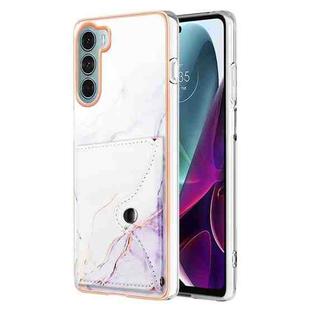 For Motorola Moto G200 Marble Pattern IMD Card Slot Phone Case(White Purple)