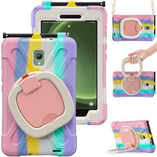 For Samsung Galaxy Tab Active5 X300 Silicone Hybrid PC Tablet Case with Holder & Shoulder Strap(Colorful Pink)